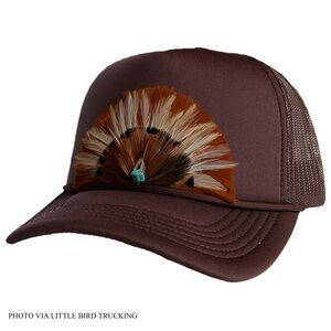 Brown Feather-Embellished Women's Hat for Sale.